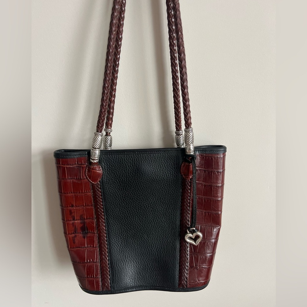 Brighton Caroline Black & Brown vintage bucket purse braided strap..